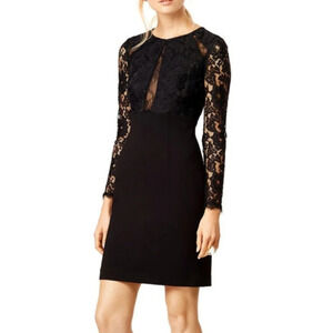 ML Monique Lhullier Lace Illusion-Sleeve Cocktail Dress